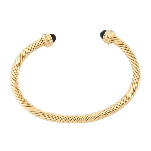 DAVID YURMAN 18K 750 YELLOW GOLD ONYX & DIAMOND CLASSIC CABLESPIRA® BRACELET - Picture 7 of 8